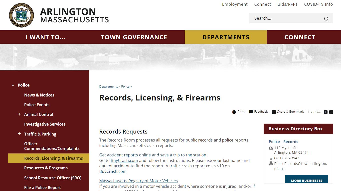 Records, Licensing, & Firearms | Town of Arlington